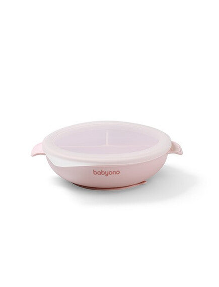 BabyOno Silicone suction plate with lid PINK