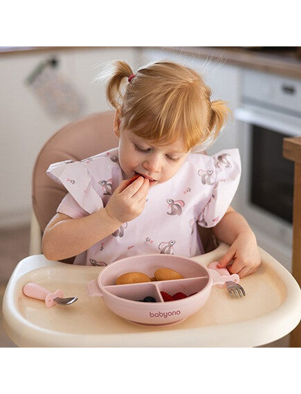 BabyOno Silicone suction plate with lid PINK