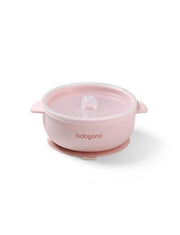 BabyOno Silicone suction bowl with lid PINK