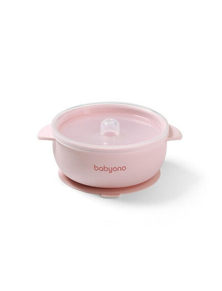 BabyOno Silicone suction bowl with lid PINK