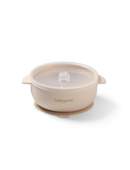 BabyOno Silicone suction bowl with lid BEIGE