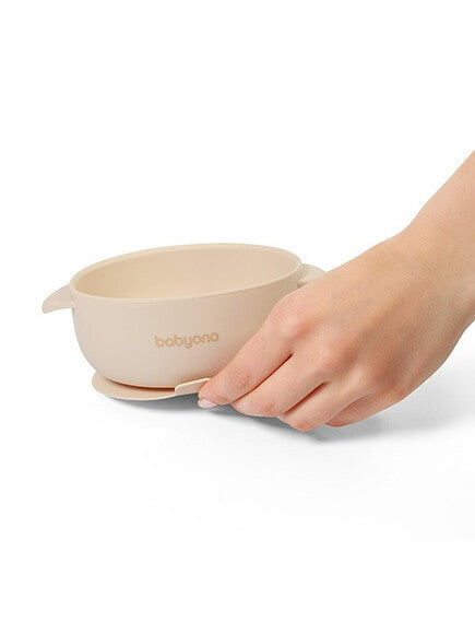 BabyOno Silicone suction bowl with lid BEIGE