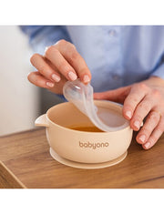 BabyOno Silicone suction bowl with lid BEIGE
