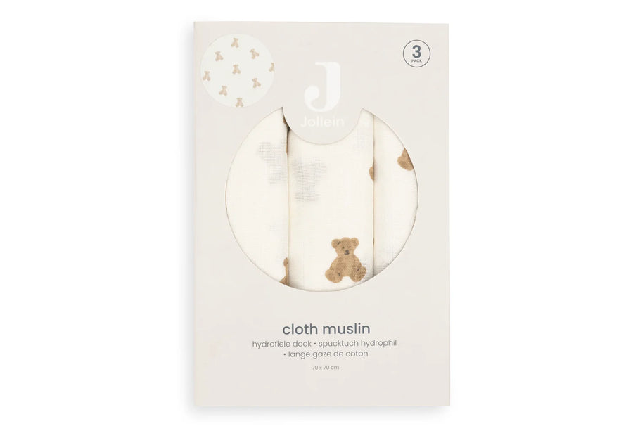 Cloth Muslin 70x70cm Mini Teddy Bear  (3pack) -JOLLEIN