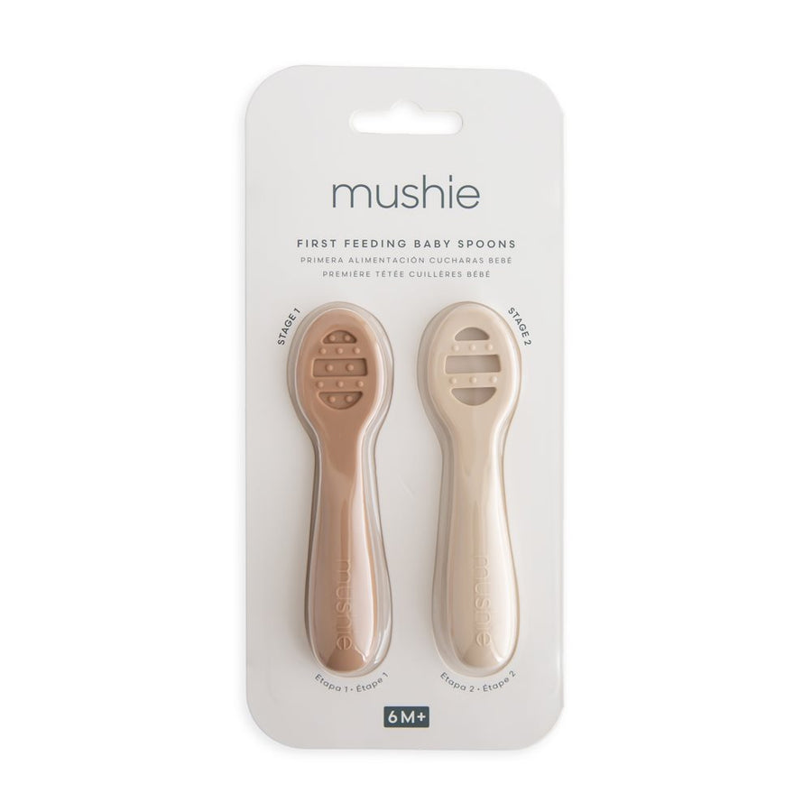 First Feeding Baby Spoons Natural/Shifting Sand – 2 Pack – Mushie