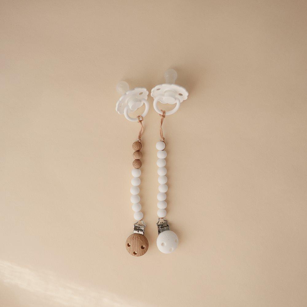 Mushie Silicone Pacifier Clip - Eva White