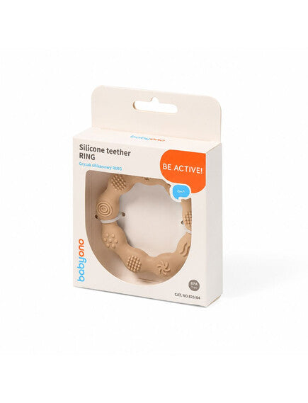 BabyOno Silicone Teether Ring Beige