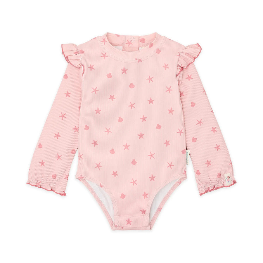 LITTLE DUTCH. Long-Sleeve Swimsuit with Ruffles Dreamy Seashells