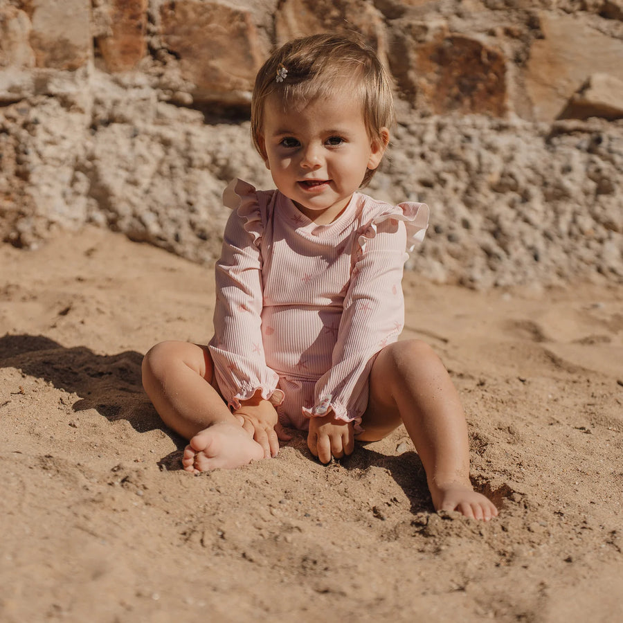 LITTLE DUTCH. Long-Sleeve Swimsuit with Ruffles Dreamy Seashells