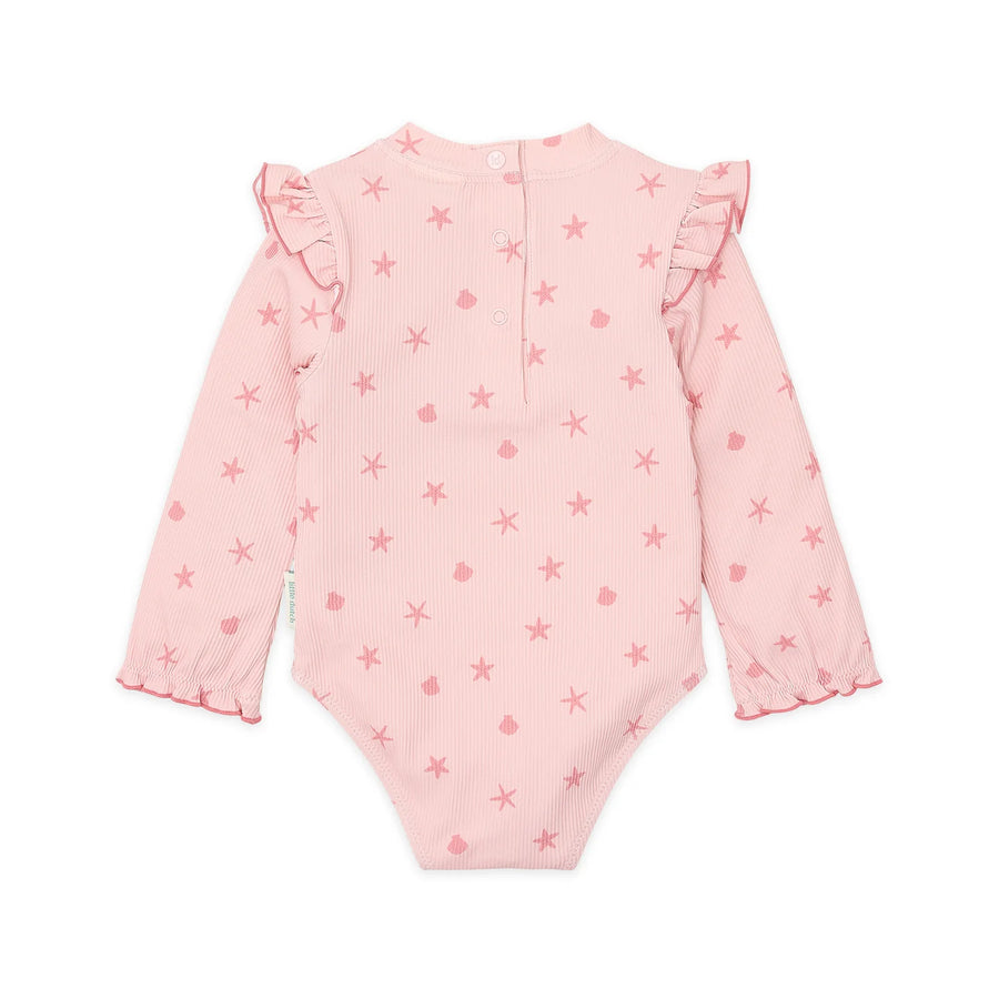 LITTLE DUTCH. Long-Sleeve Swimsuit with Ruffles Dreamy Seashells