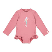 LITTLE DUTCH. Long-Sleeve Swimsuit with Ruffles Dreamy Pink