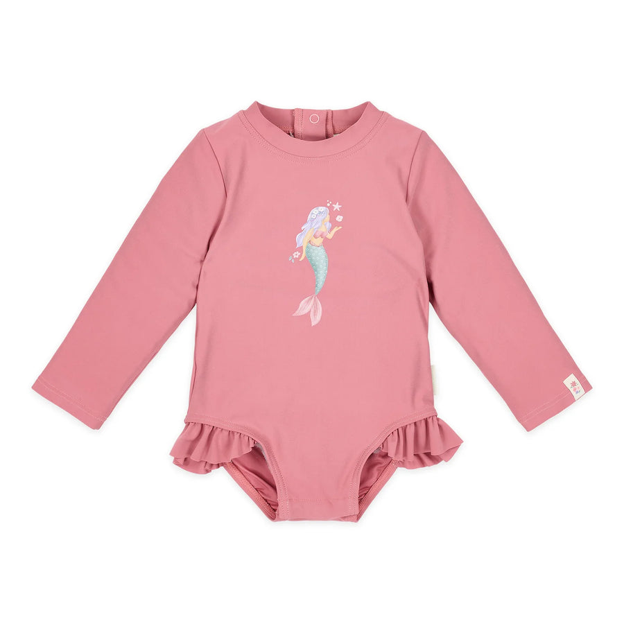 LITTLE DUTCH. Long-Sleeve Swimsuit with Ruffles Dreamy Pink