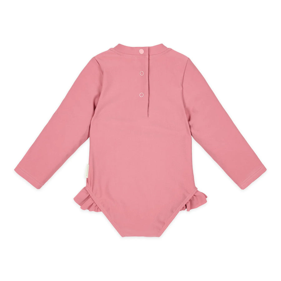 LITTLE DUTCH. Long-Sleeve Swimsuit with Ruffles Dreamy Pink