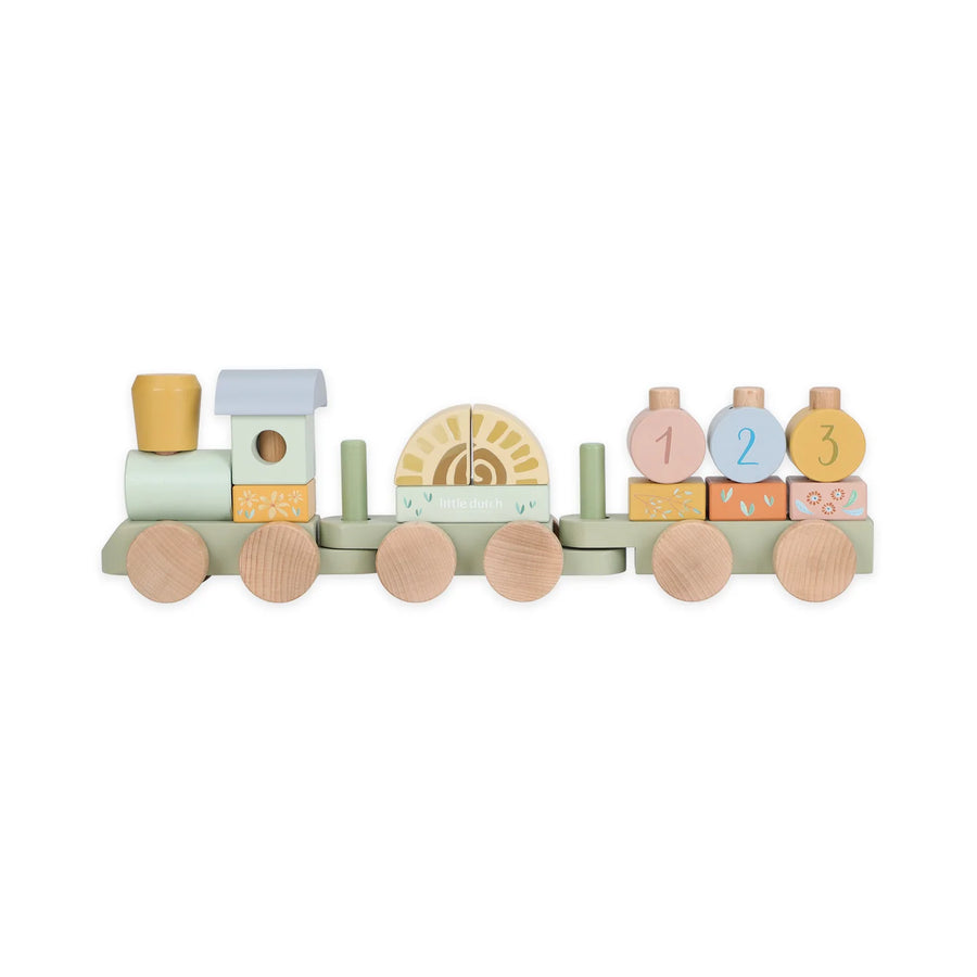LITTLE DUTCH. Wooden block train Safari Friends