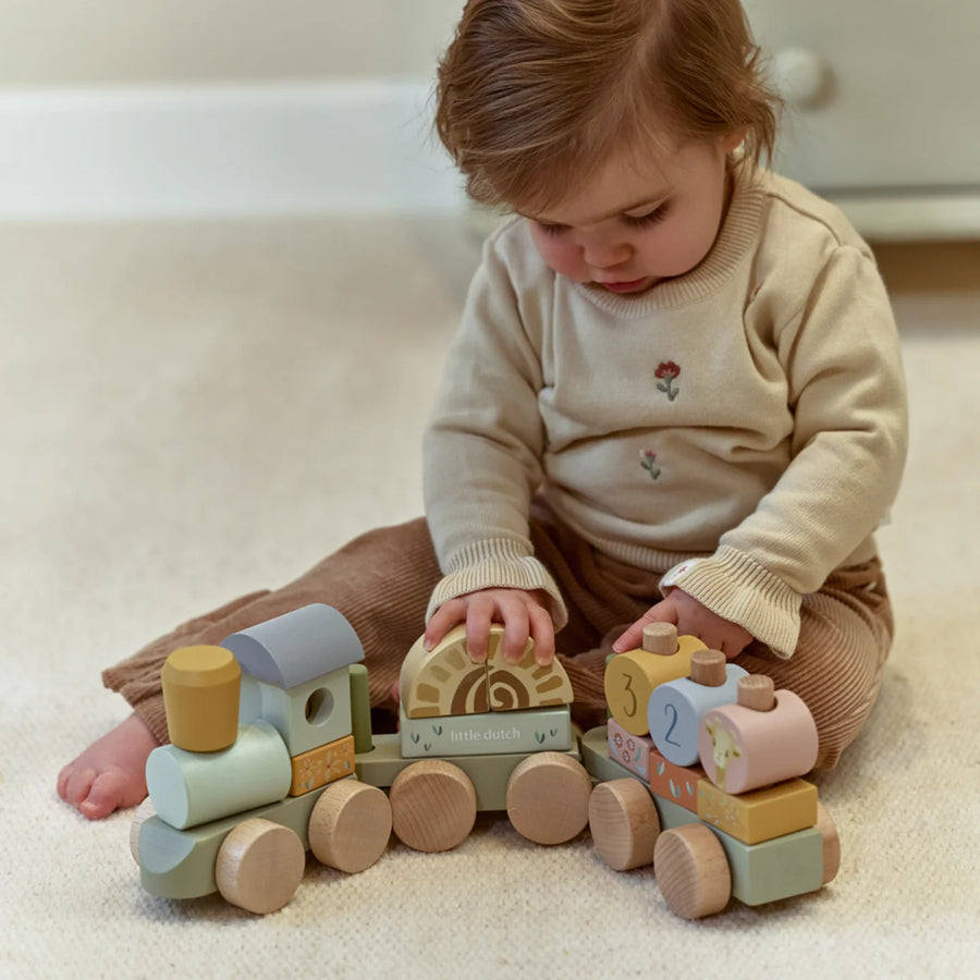 LITTLE DUTCH. Wooden block train Safari Friends