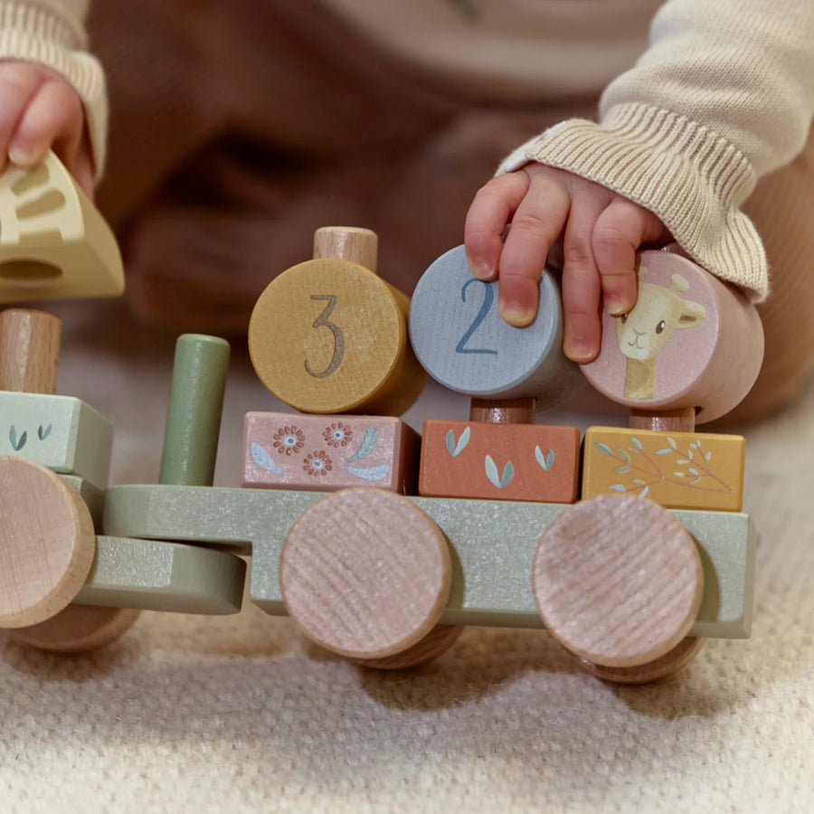 LITTLE DUTCH. Wooden block train Safari Friends