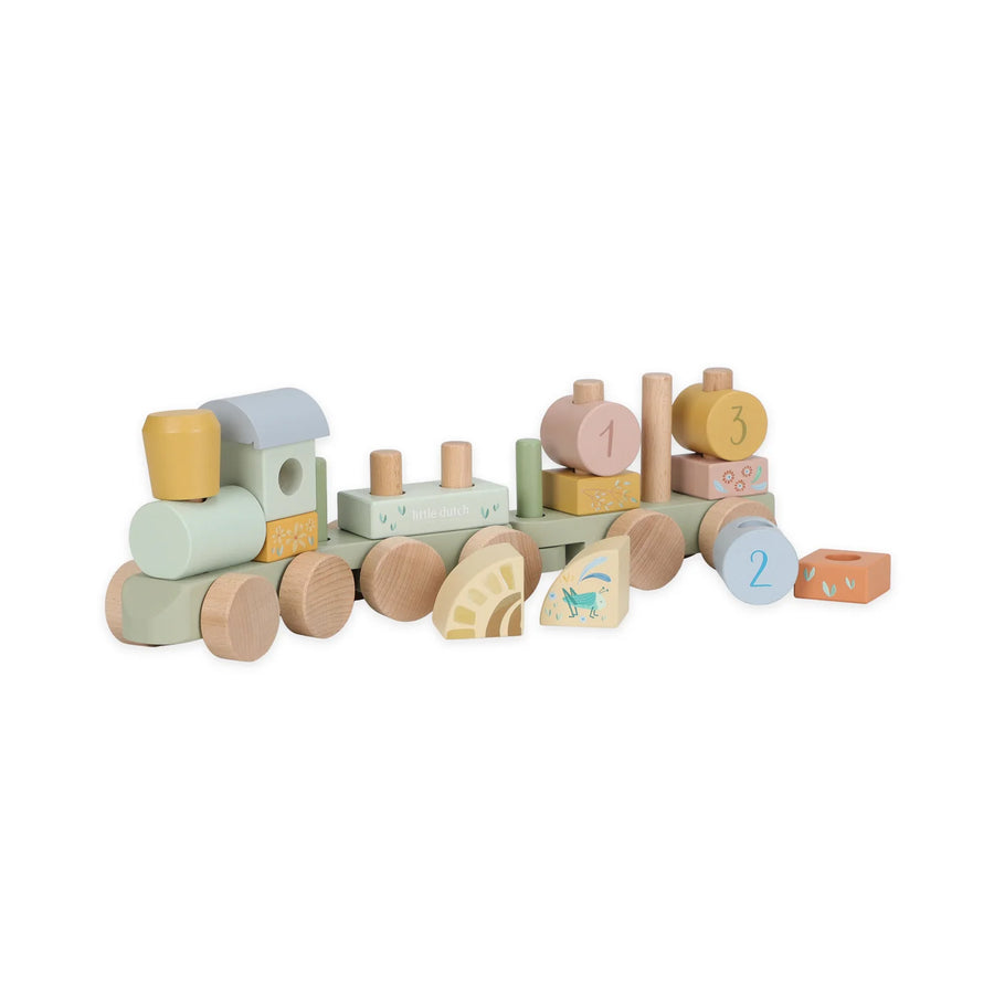 LITTLE DUTCH. Wooden block train Safari Friends