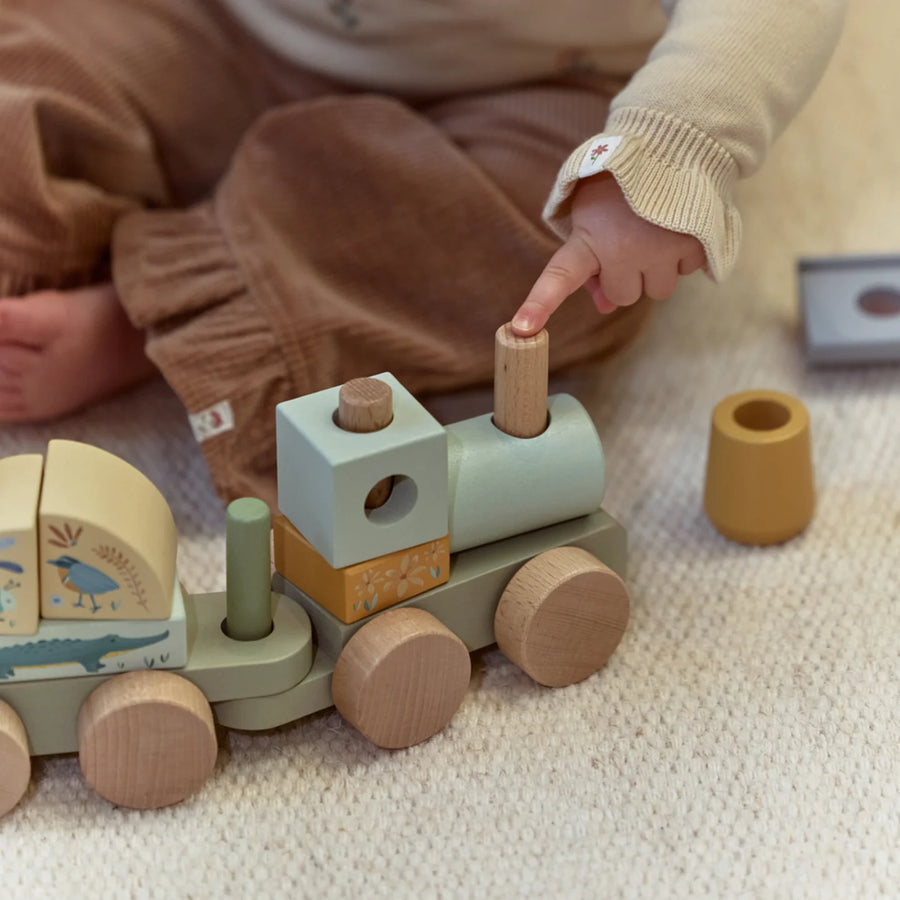 LITTLE DUTCH. Wooden block train Safari Friends