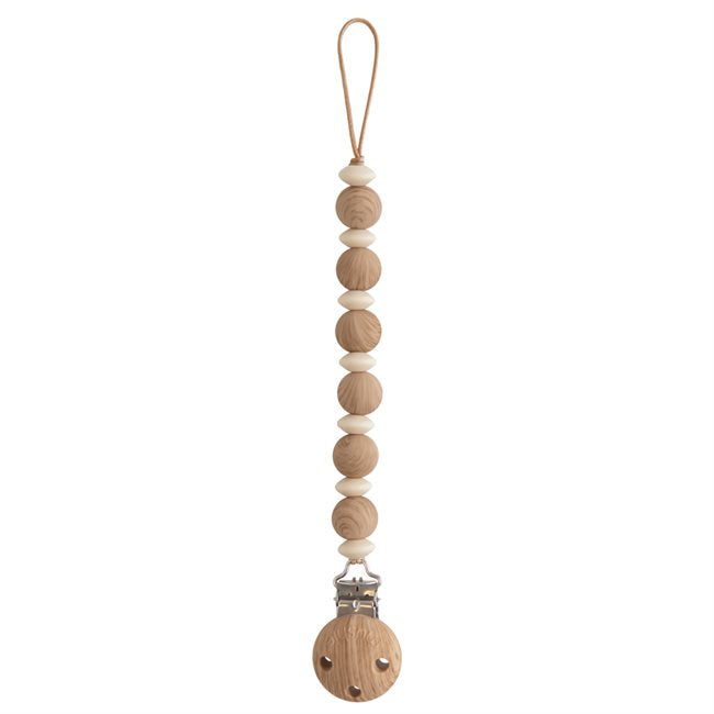 Mushie Silicone Pacifier Clip - Luna Faux Wood