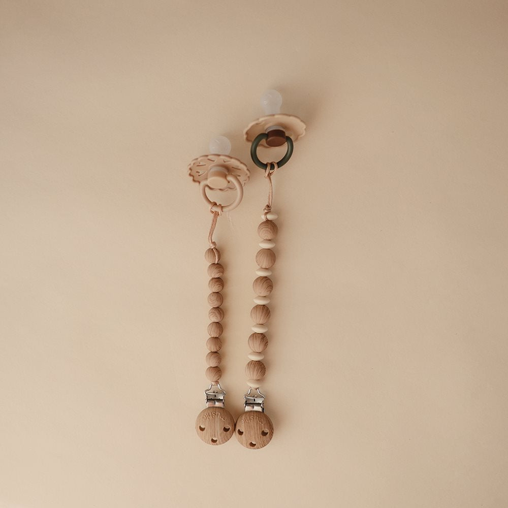 Mushie Silicone Pacifier Clip - Luna Faux Wood